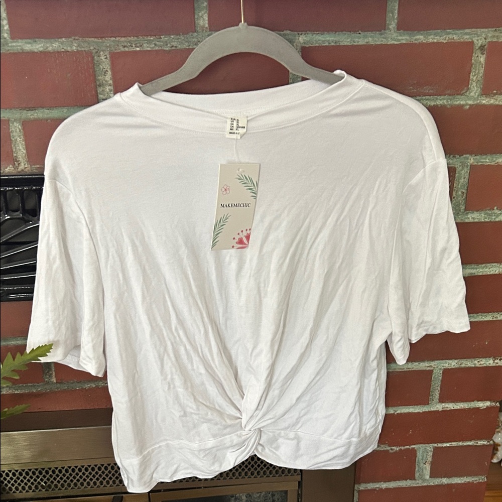 White Short Sleeve Top by MakeMeChic